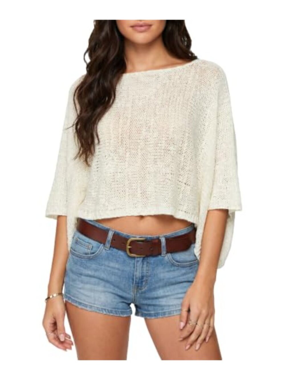 Women's Crochet Batwing Sleeve Knit Poncho Sweater Cape